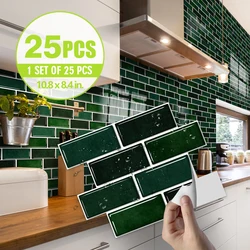 25PCS Vintage dark green marble pattern waterproof oil crystal kitchen stickers thickened moisture self-adhesive wallpaper