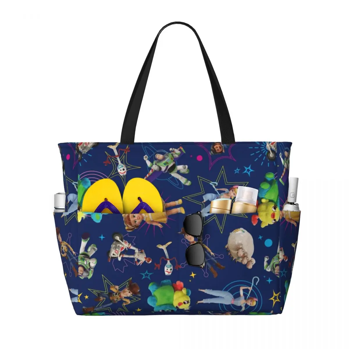 Custom Toy Story Pattern Beach Tote Bag for Women Extra Large Gym Carry On Animated Travel Shopping Bags