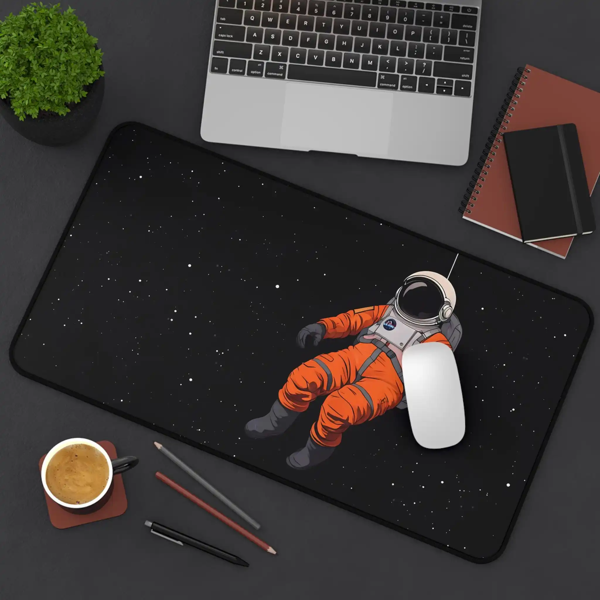 

Astronaut Space Desk Mat Floating Astronaut Mouse Pad Suitable for Office Outer Space Desk Mat with Stars and Black Background