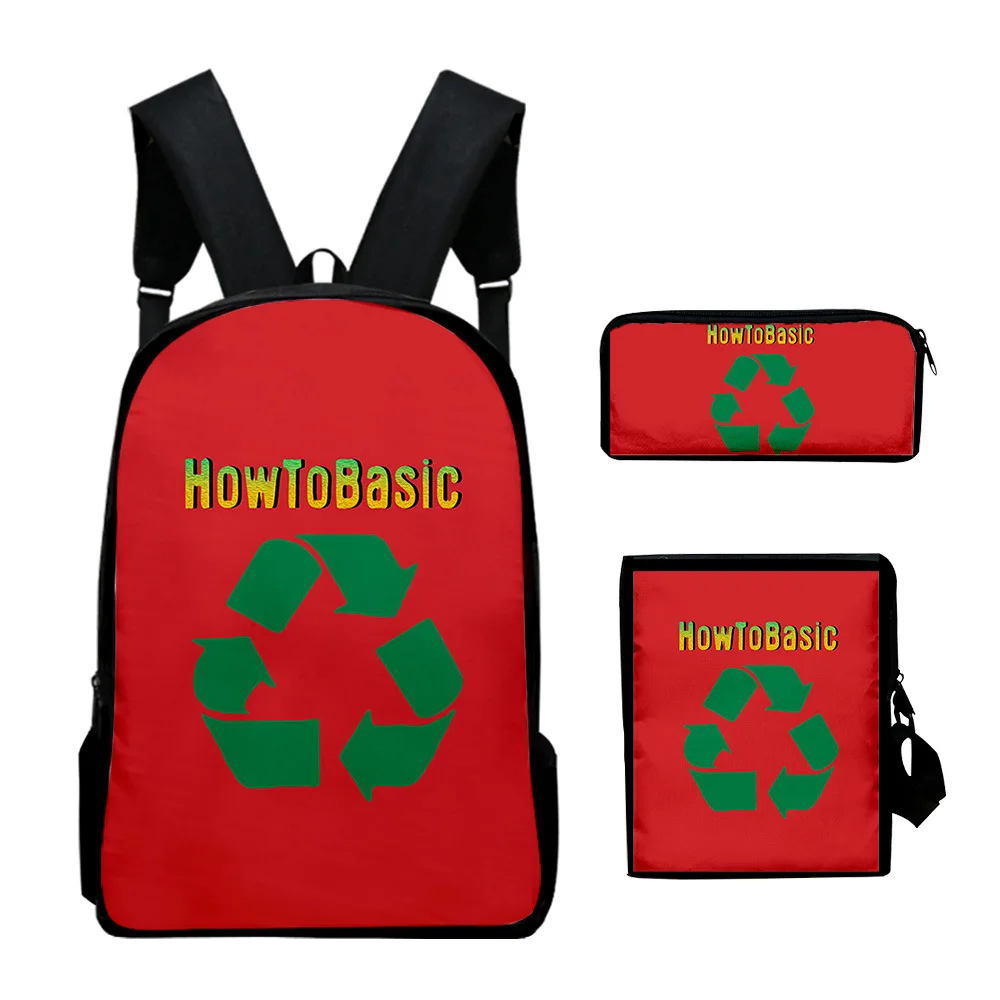 Harajuku Youthful Peculiar HowToBasic 3D Print 3pcs/Set Student Travel bags Laptop Daypack Backpack Shoulder Bag Pencil Case