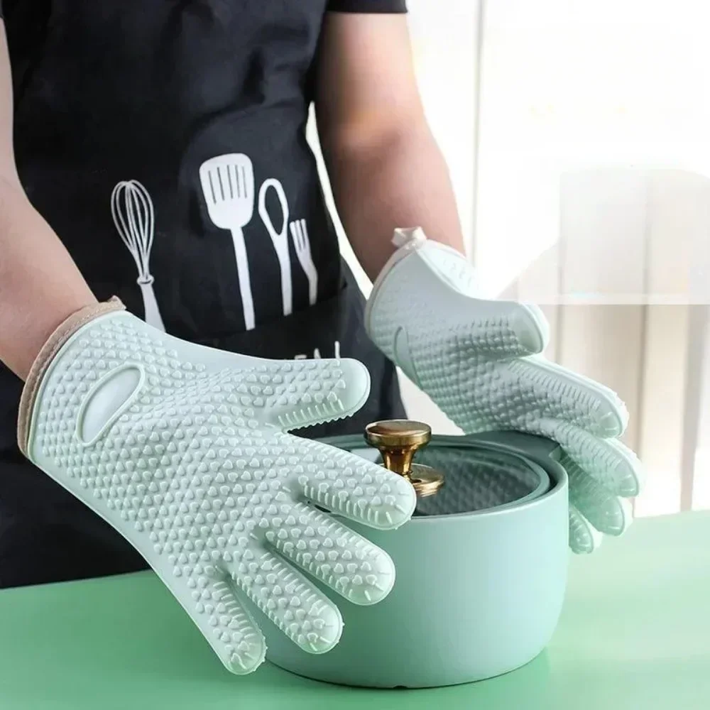 Silicone oven gloves to prevent burns, thick baking mat, heat resistance, insulation, kitchen, microwave, 5 fingers