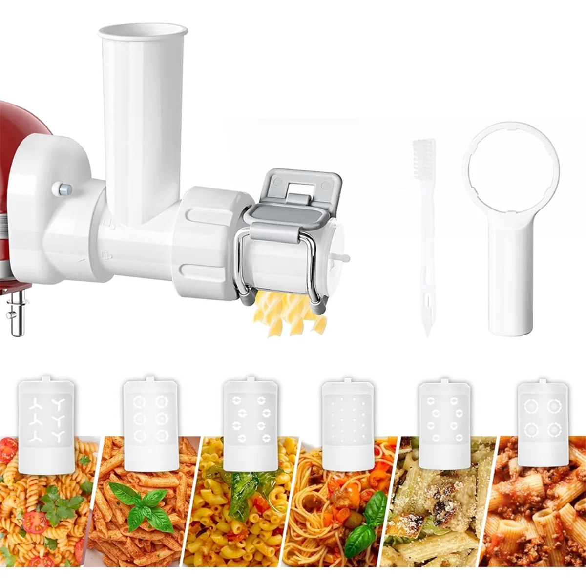 A86I-6 في 1 مرفق المعكرونة لخلاط كيتشن إيد، مجموعة مرفقات صانع المعكرونة المسبقة مع 6 أشكال مختلفة للمعكرونة