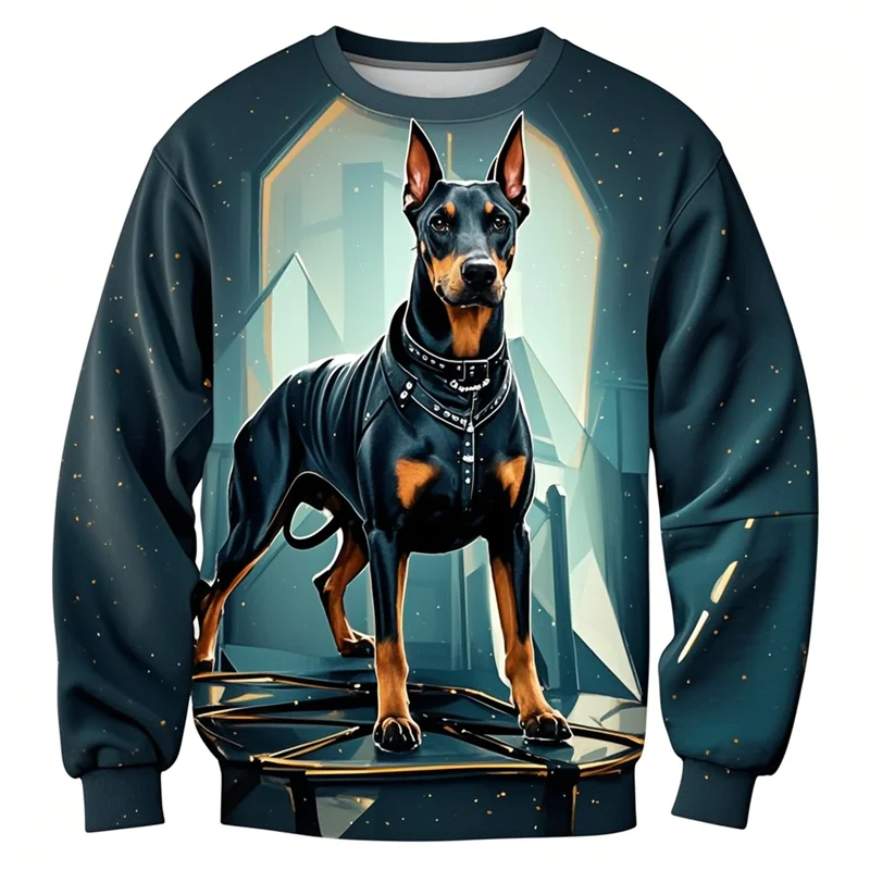 Sudaderas con estampado 3D de Dobermann para hombre, sudaderas con capucha de cuello redondo con estampado de animales geniales, ropa de moda para niños