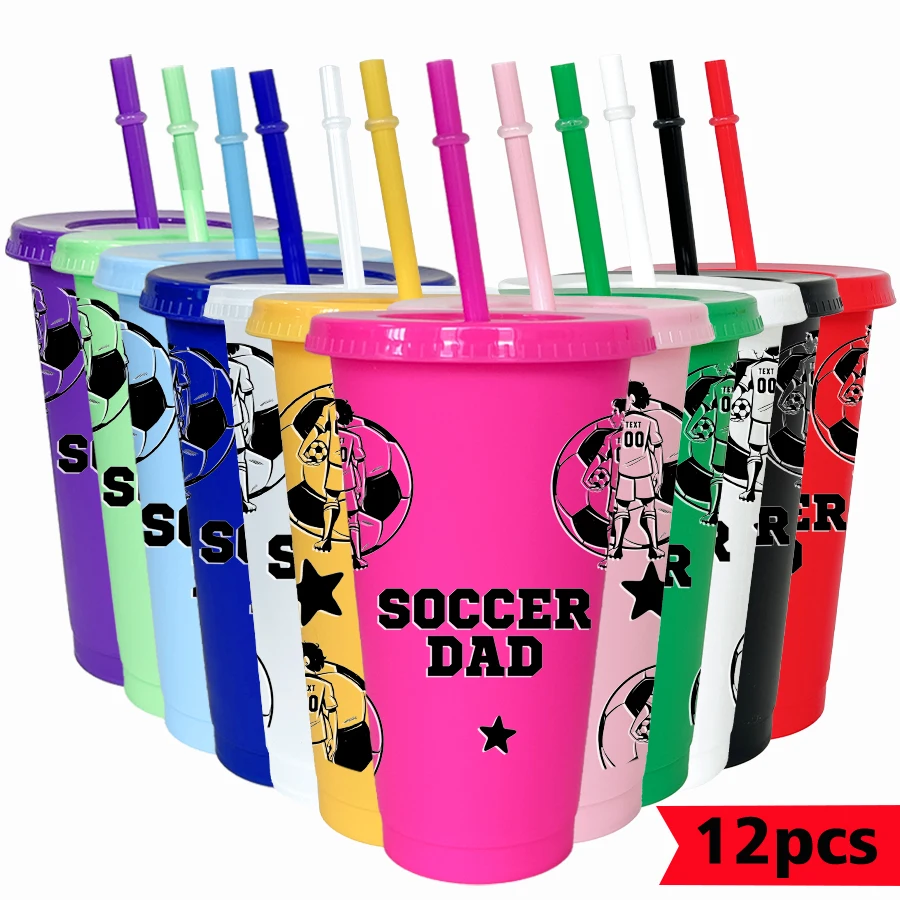 12pcs/set Football Character Pattern 26oz Colored Plastic Party Cold Cup Back-to-school Birthday Gift Gameday Drinkware