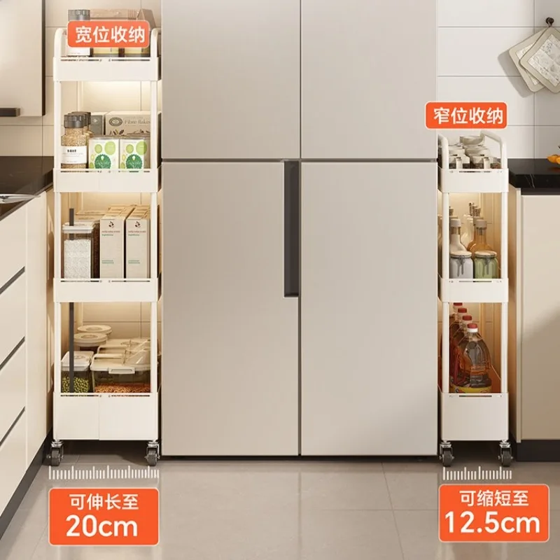 Telescopic Kitchen Gap Storage Rack Multi-layer Slim Fridge Side Organizer Mobile Rolling Cart Narrow Space Storage Trolley