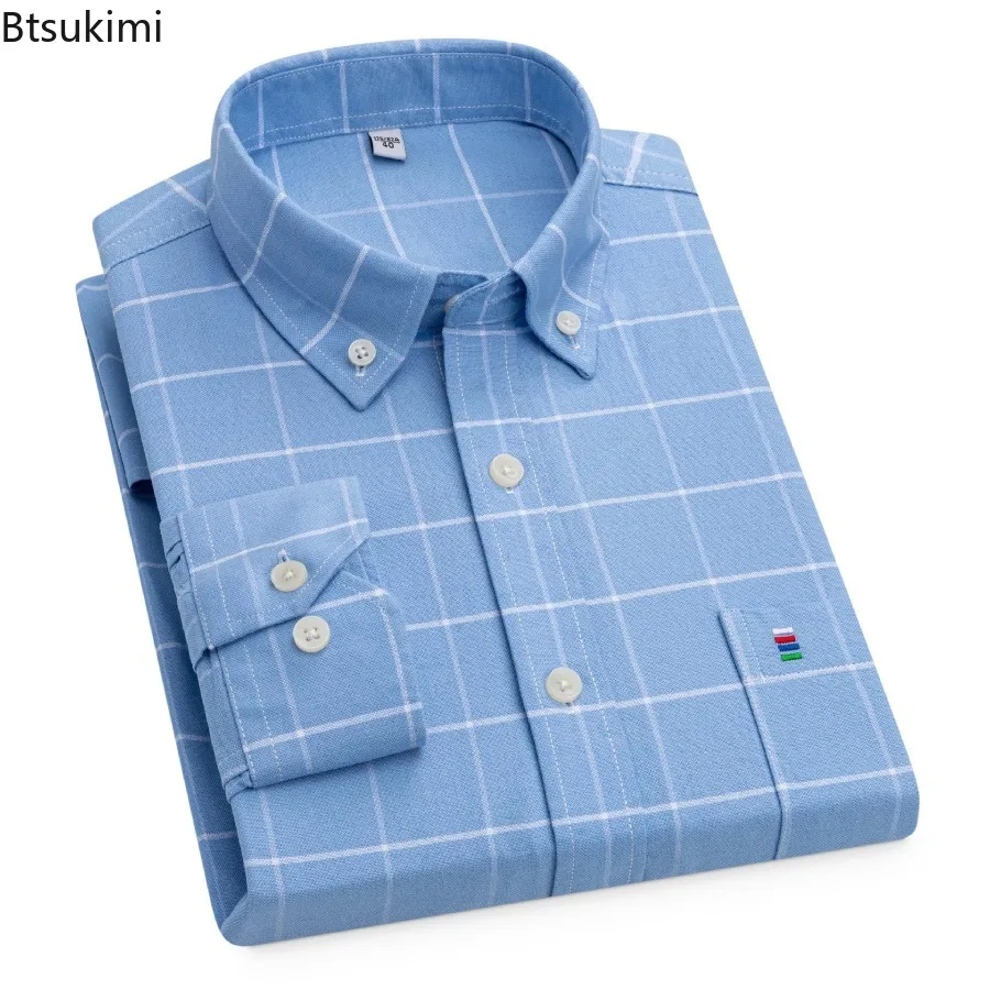 2026 New Men's Pure Cotton Oxford Spun Long Sleeved Shirt Spring and Autumn Business Casual Solid Color Base Shirt Mens Clothing