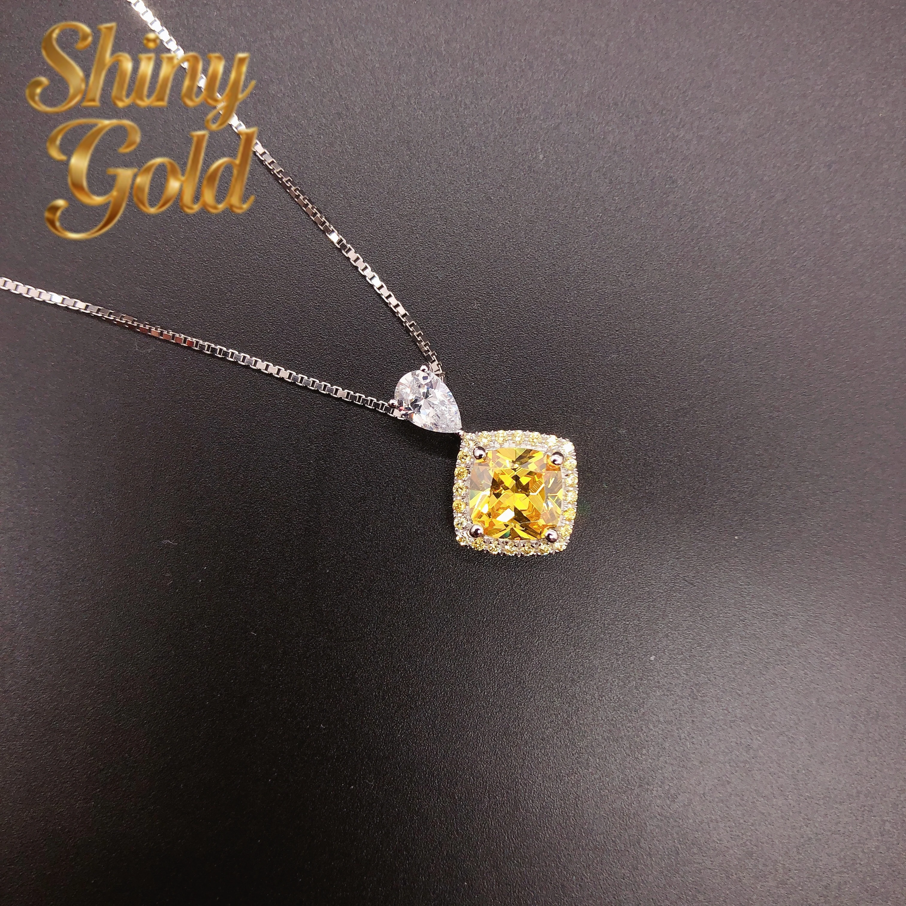 

ShinyGold 2Ct Cushion Cut Yellow VVS1 Diamond Pendant For Women Luxury Quality Platinum 950 Wedding Pendant Necklace P055