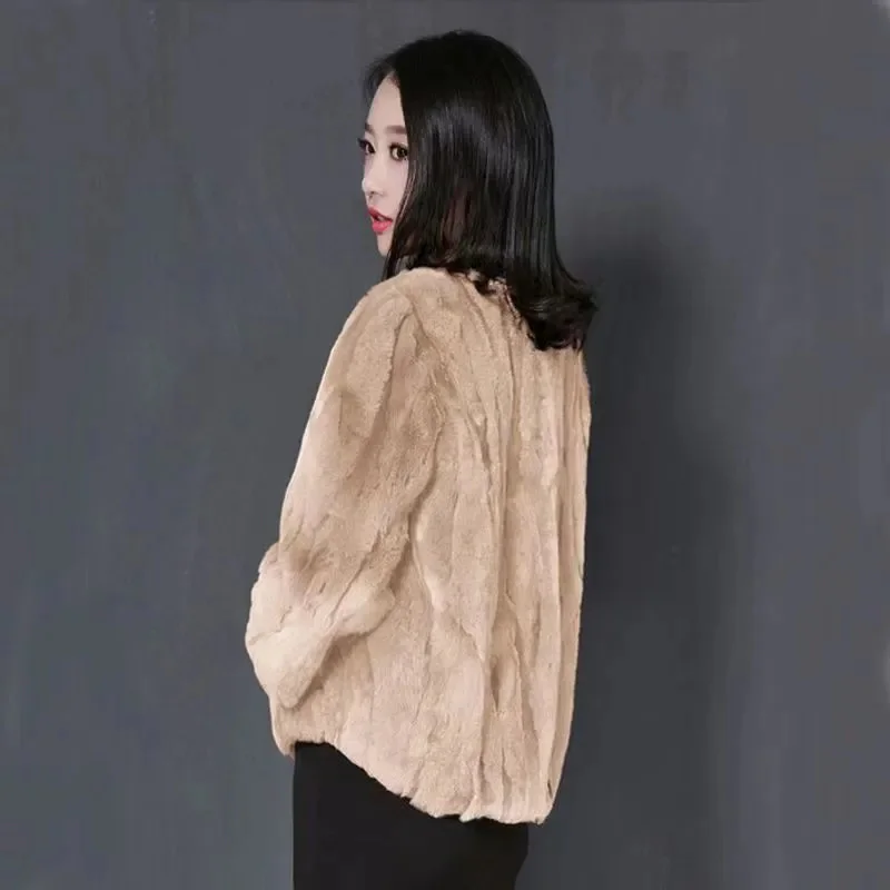 

Plus Size S- 5XL Women Fur Jacket Korean Ladies Fashion Round Neck Plush Loose Outwear Winter Female High-end Faux Fur Coat