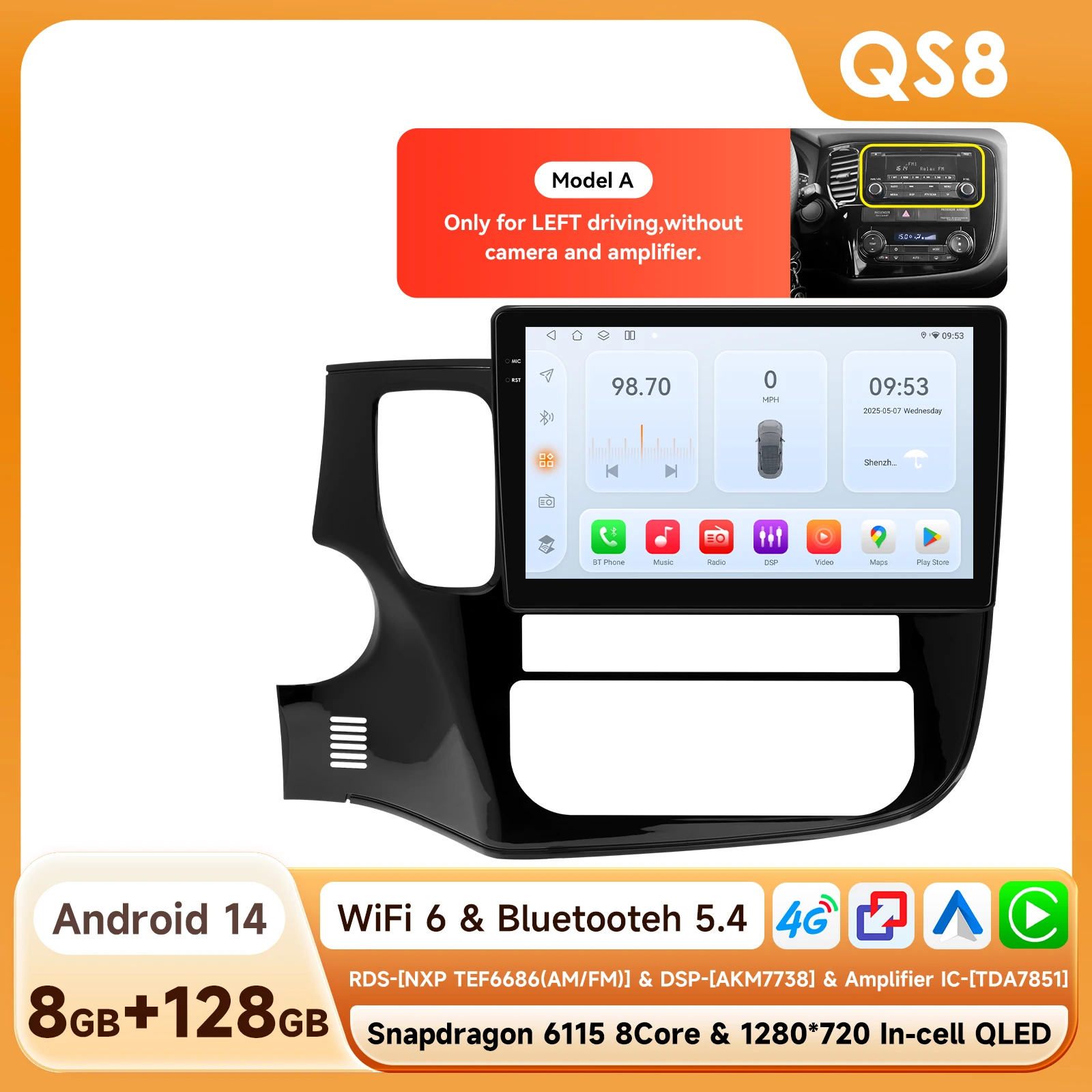 6115 Autoradio Android per Mitsubishi Outlander 3 III GF0W GG0W Wireless Carplay Video Stereo per auto Lettore multimediale Schermo audio