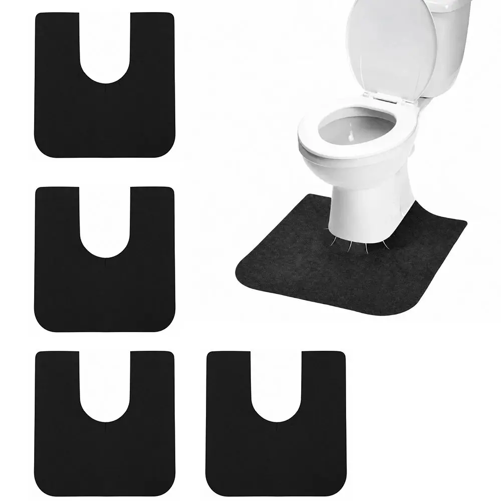 4 Pack U Shaped Toilet Mat Non-Slip Stability Super Absorbent Bathroom Mat Adjustable Inner Ring Low-Profile Black Toilet Rug