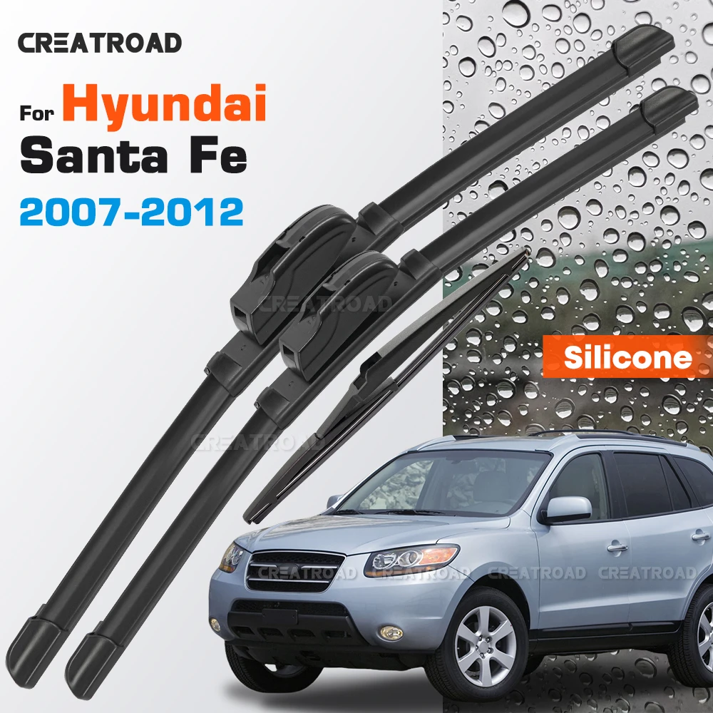

Silicone Wiper Blades Fit For Hyundai Santa Fe CM 2007 2008 2009 2010 2011 2012 Coated Car Windshield Wipers 24"+18"+14"