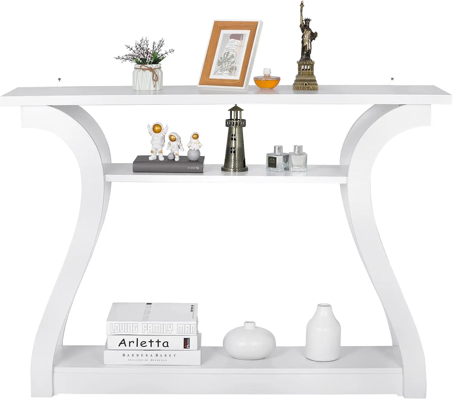 

47 H Wall Table For Hallways, 3 Tier Long Side Table Wood Console Table With Curved Legs, Narrow Sofa Table For Living Room,
