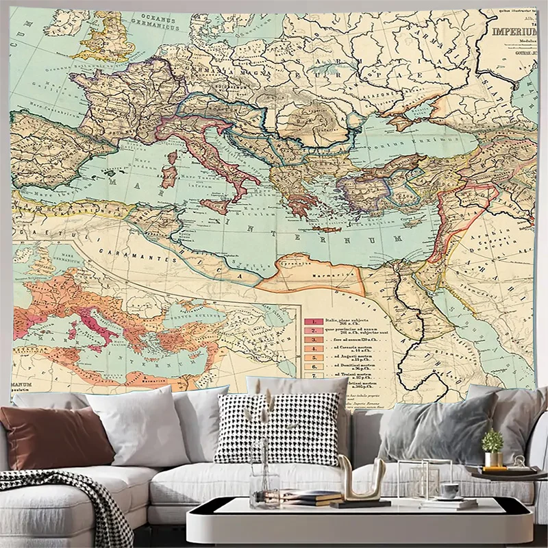 خمر خريطة العالم نسيج أوروبا القديمة الجدار الشنق القرون الوسطى الخرائط ديكور غرفة النوم الجمالية جدار الفن هدية السفر #1