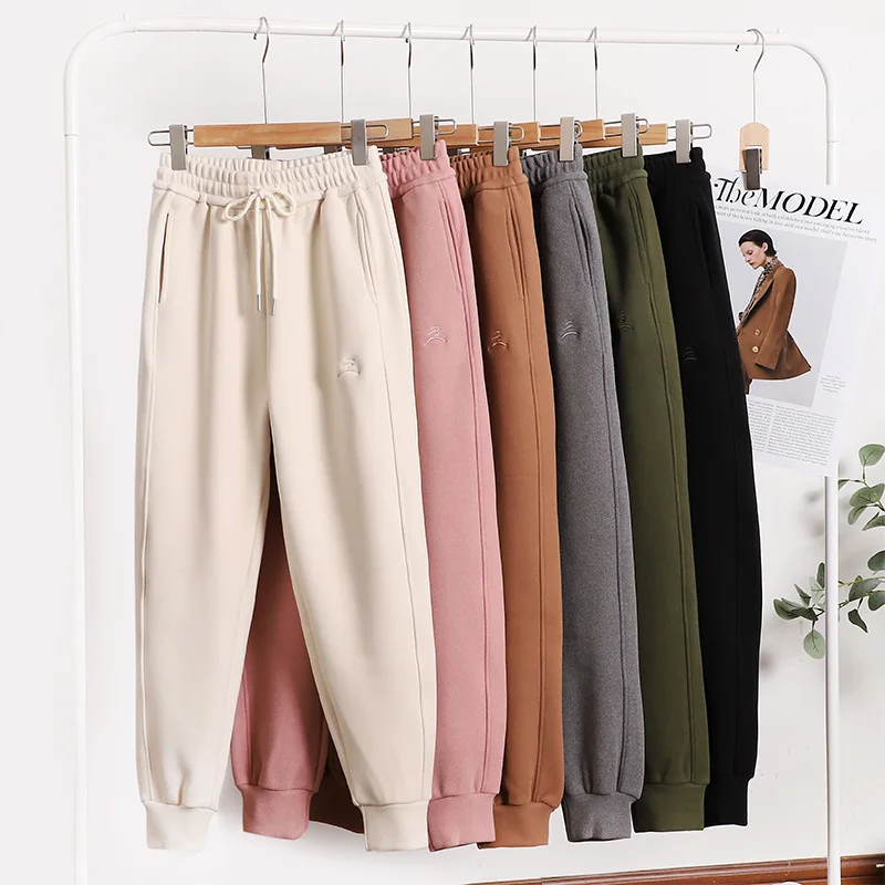 

Autumn Winter Windproof Pants Women's Ankle Thick Casual Pants Outdoor Loose Sweatpants with Haren Mu Velvet Sweatpants