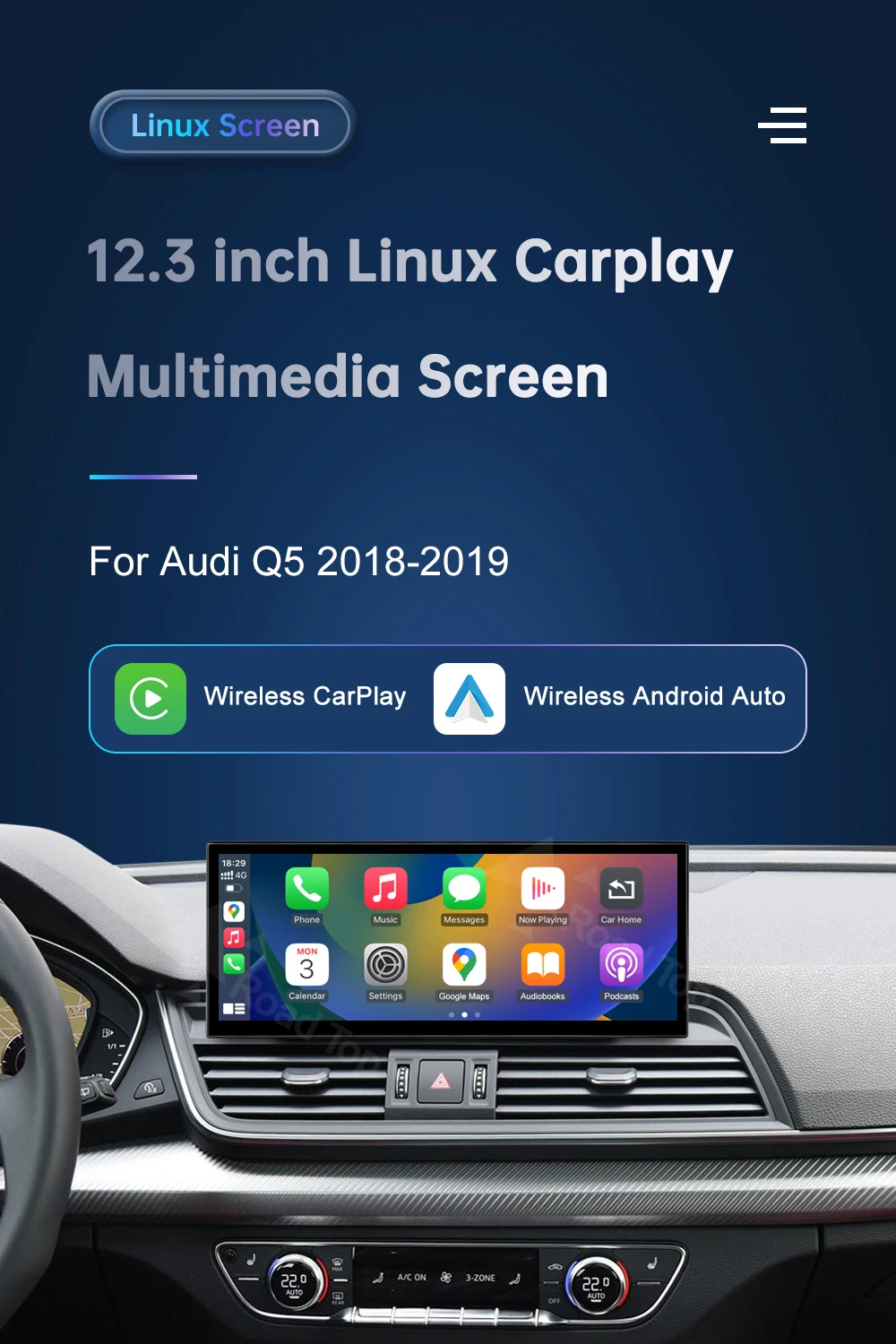 12,3 Zoll Multimedia-Display-Touchscreen für Audi Q5 MIB 2018-2019 Airplay Miracast Funktion Wireless Carplay Android Auto – Detail 1