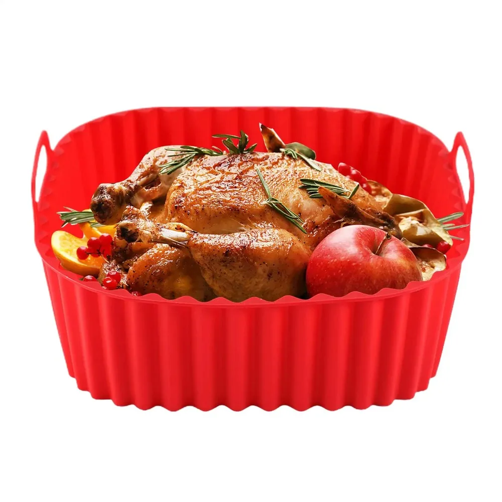 Silicone Air Fryer Pot Tray Food Safe Reusable Square BBQ Barbecue Pad Plate Airfryer Oven Baking Mold Basket Pan for Kitchen image 5