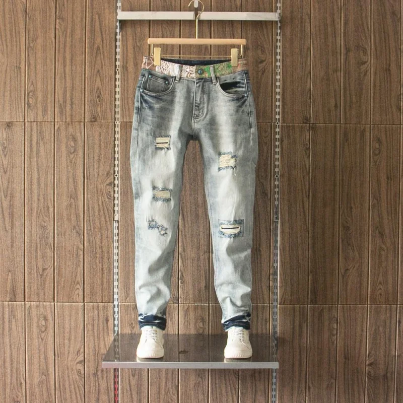 Men's Stylish Jeans for Fall 2026 with Printed Design, Trendy and Luxurious Slim-Fit Stretch Denim Pants.