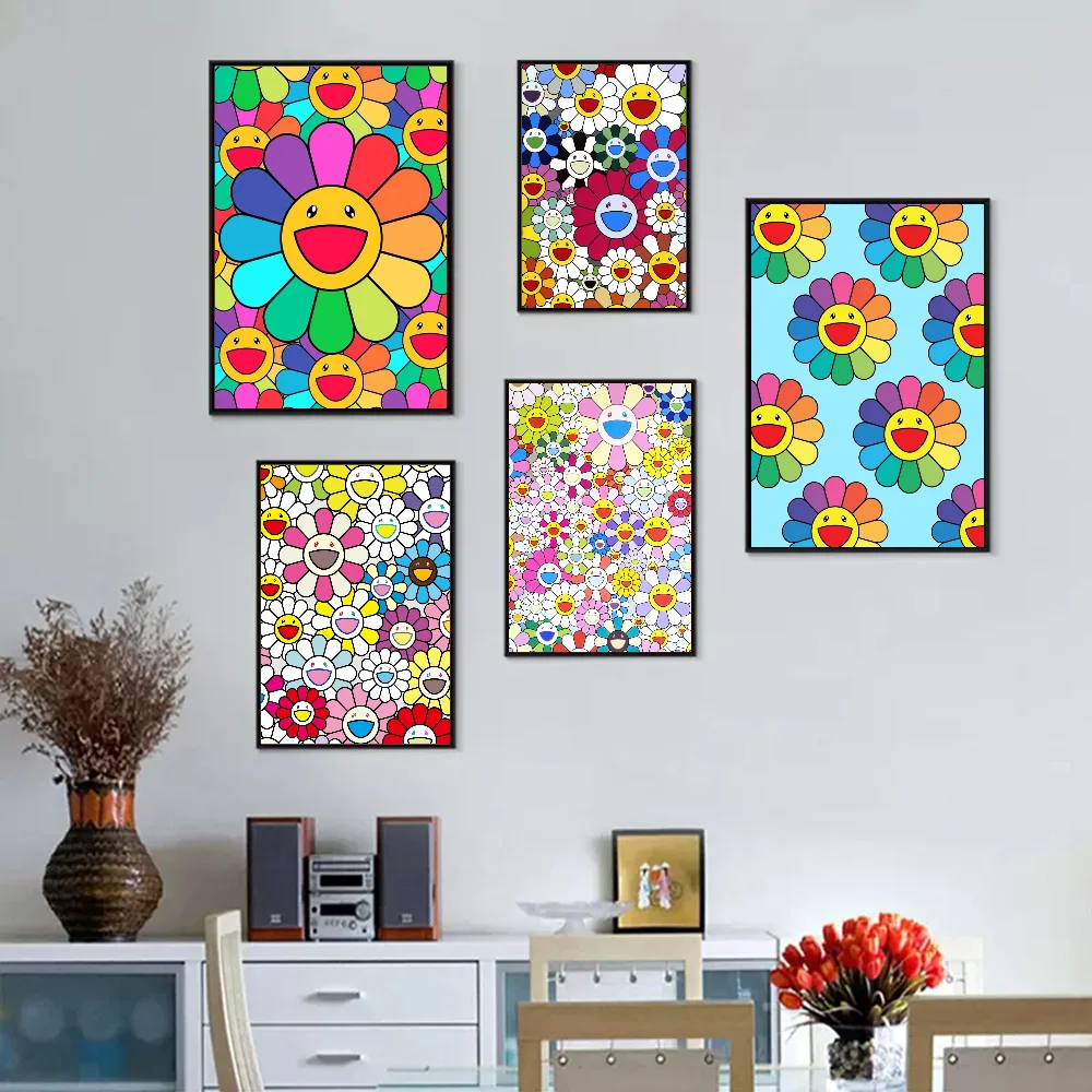 Smiley Flowers Self-adhesive Art Poster Whitepaper Prints Posters Artwork Home Decor