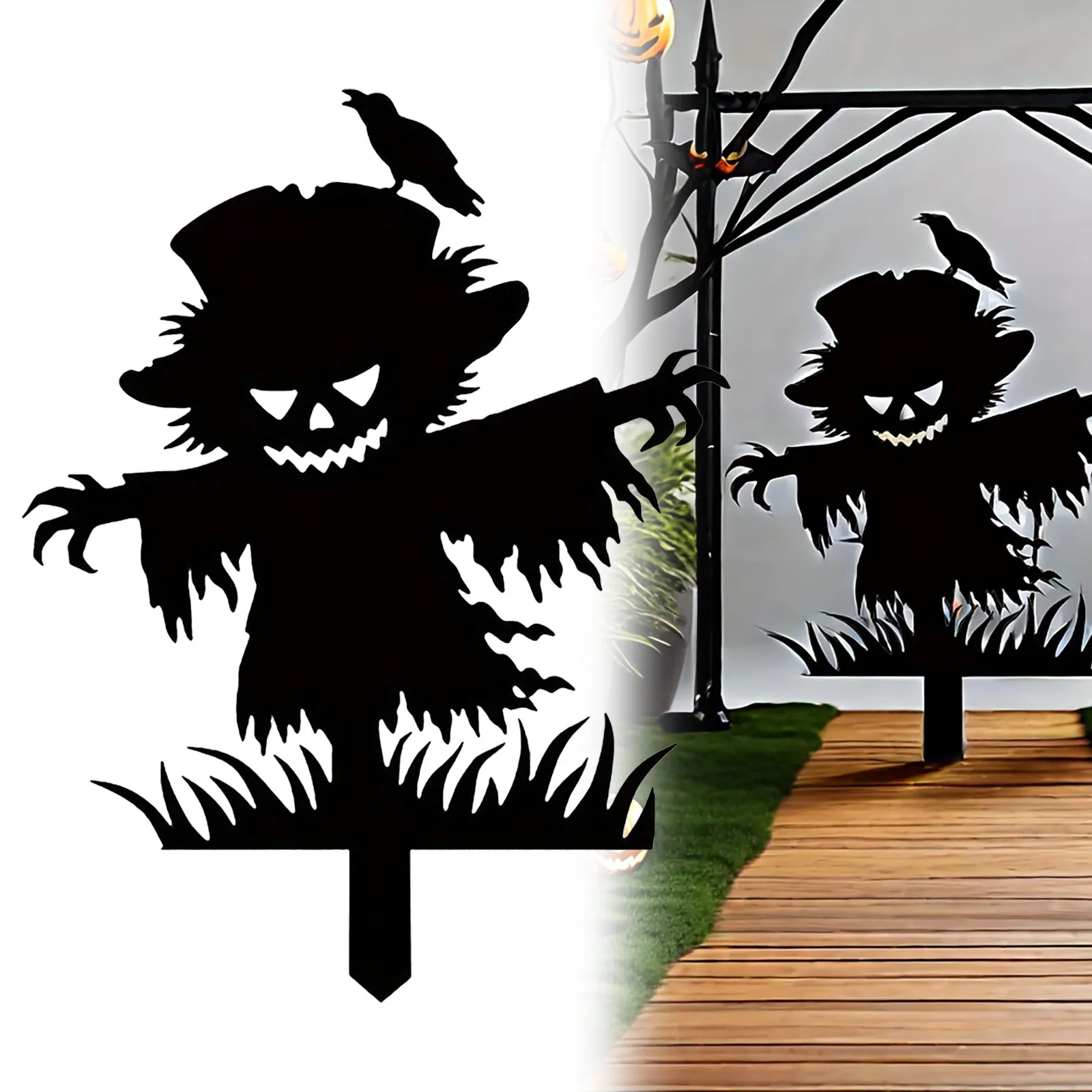 Halloween Outdoor Scary Cat Decoration Metal Yard Stakes Decor Sign Garden Outdoor Ground Plugs Halloween Garden Party Ornaments