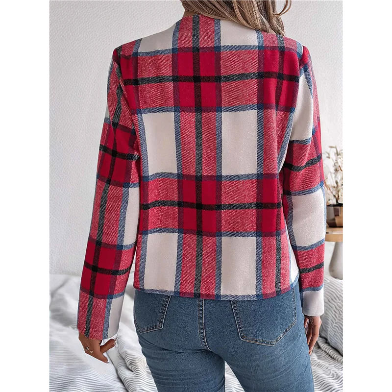 AOAO-Women's Cropped Plaid Shacket Jacket Button Down Long Sleeve Shirts Tops