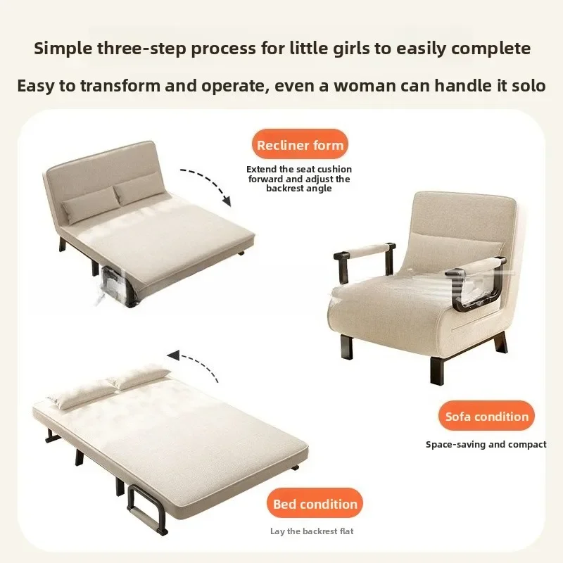 Modern minimalist folding sofa bed, adjustable backrest sofa, office nap sofa bed, fabric single and double sofa, leisure sofa