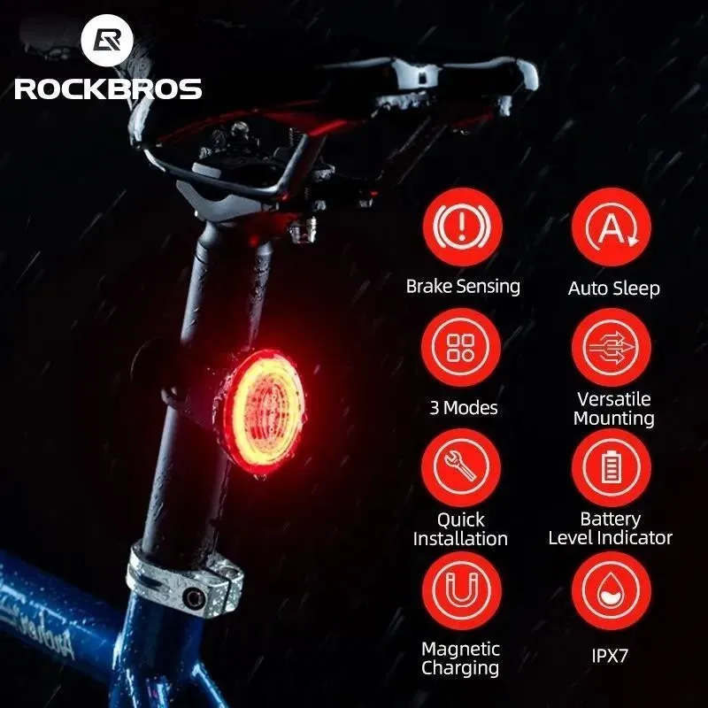 

ROCKBROS Bicycle Smart Brake Lights Vibration Sensing Triple Brackets Cycling Magnetic Fast Charging IPX7 Waterproof Rear Lights