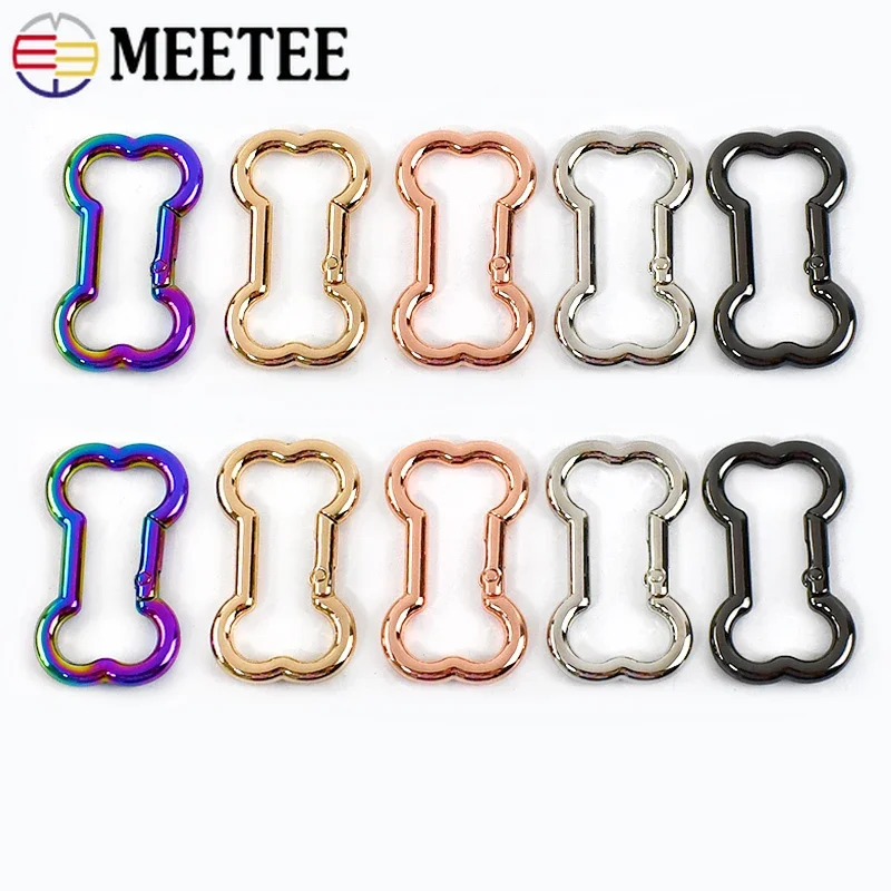 5/10Pcs Meetee 20-38mm Spring Ring Metal Buckle Bone Shaped Keychain Strap Connect Hook Dog Collar Carabiner Clip Clasp Hardware