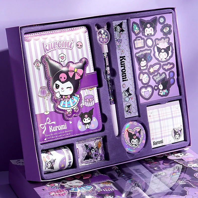 

Набор для записей Sanrio Kuromi, подарочная коробка с канцелярскими принадлежностями My Melody, милые мультяшные наклейки, блокнот в подарок