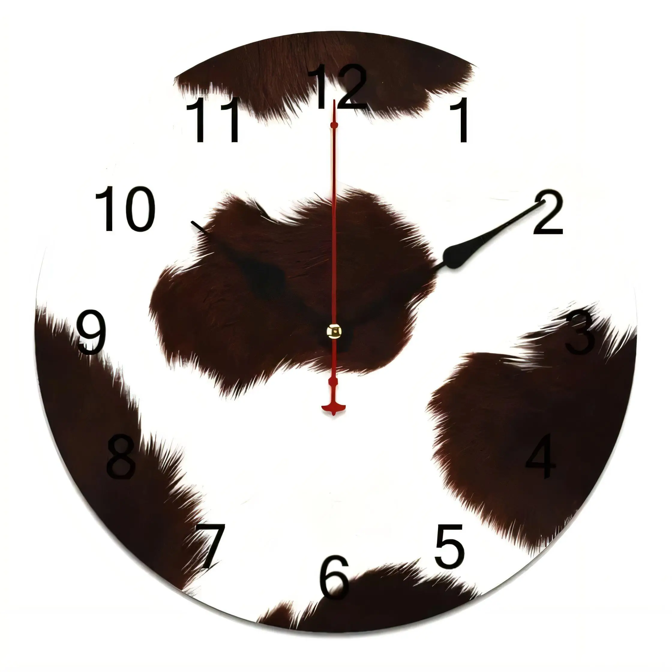 Rustic Cowhide Wall Clock  Decorative Home Decor Silent Non Ticking Battery Operated Western Style Vintage Look