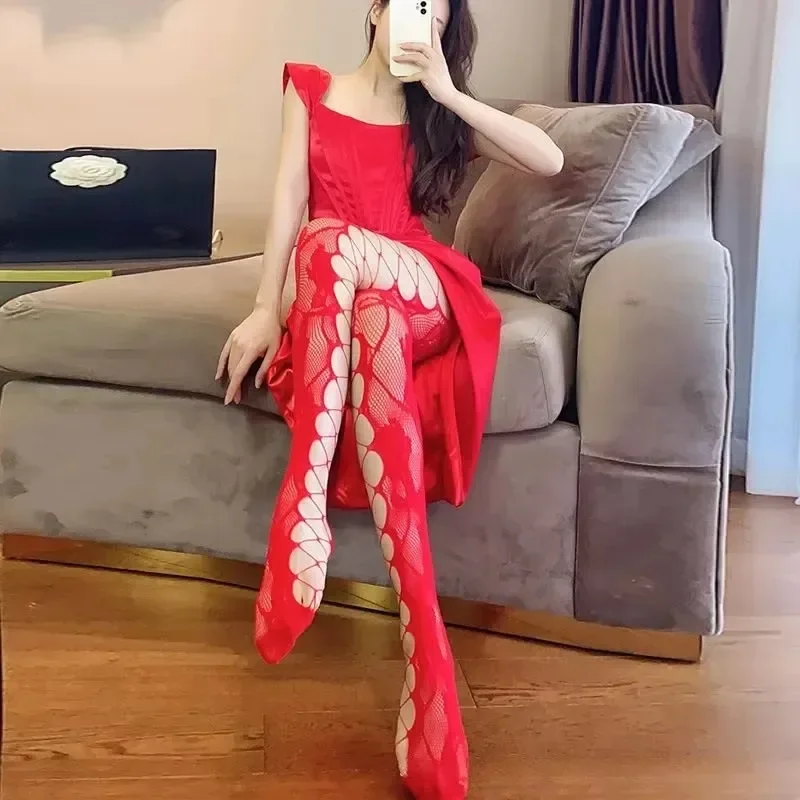 

Hollow Out Sexy Rose Fishnets Stockings Mesh Tights for Women Netting Stockings Pantyhose with Pattern Leggings Sexy Lingerie