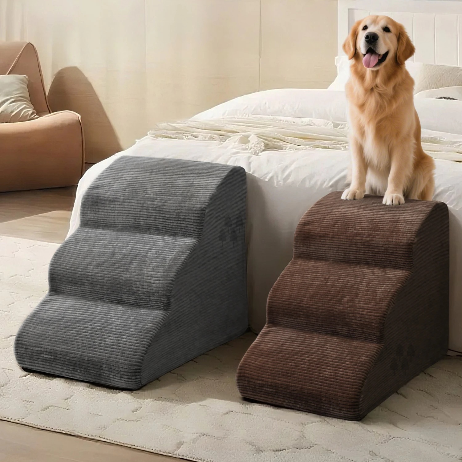 

Compressed Removable Non-slip Thick Foam Dog Pet Stairs 3 Steps Ramp for Indoor Pet Furniture