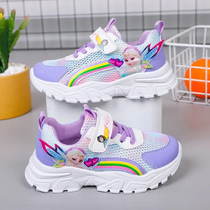 Scarpe Casual per bambini Disney scarpe da ginnastica traspiranti in rete con suola morbida per ragazze scarpe da principessa Elsa congelate scarpe