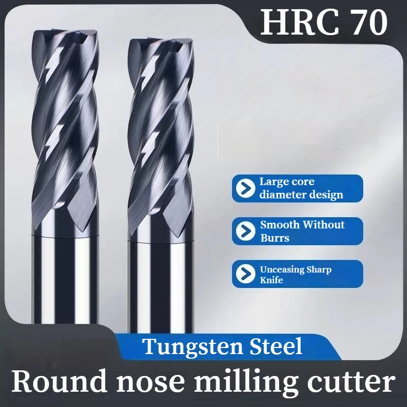 

4 Flutes CNC Corner Radius End Mill HRC70 Tungsten Steel Carbide Cutter R0 5 R1 R2 for Aluminum