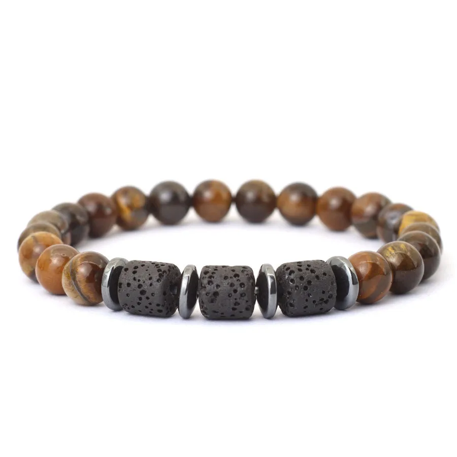 Noter New Novel Men Bracelet Natural Tiger Eyes Volcanic Rock Beaded Braclet Gift For Him Hematite Healing Braslet Pulsera Homme