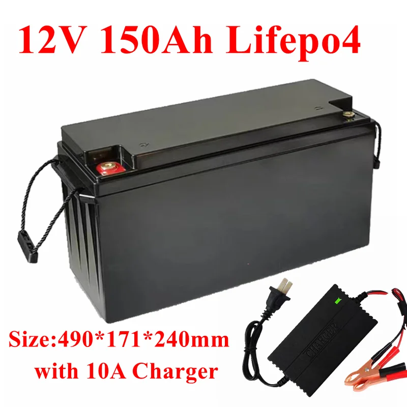 Waterproof 12V 150Ah Lifepo4 battery BMS 4S 12v for trolling motor RV Camper van Inverter power supply+10A Charger