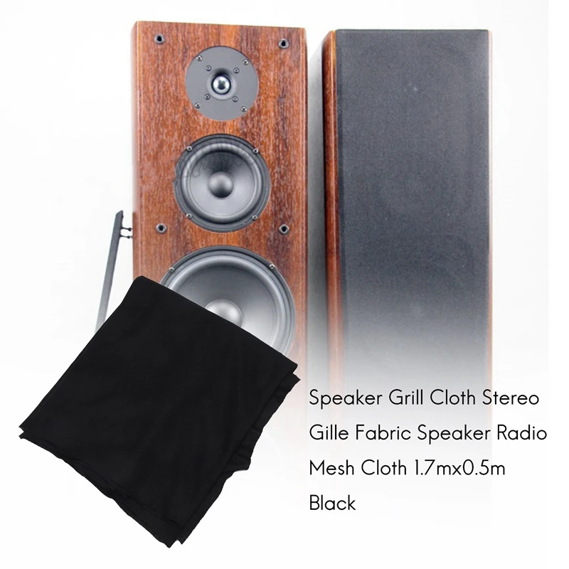 Black Mesh Speaker Grill Cloth, Alto-falante de tecido estéreo, Rádio, 1,7 m x 0,5 m