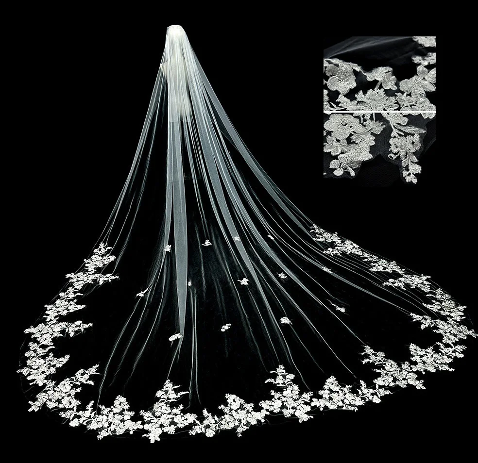 

Floral Applique Wedding Veils 3.5*3 Long Bridal Veils 2025 Wedding Veils