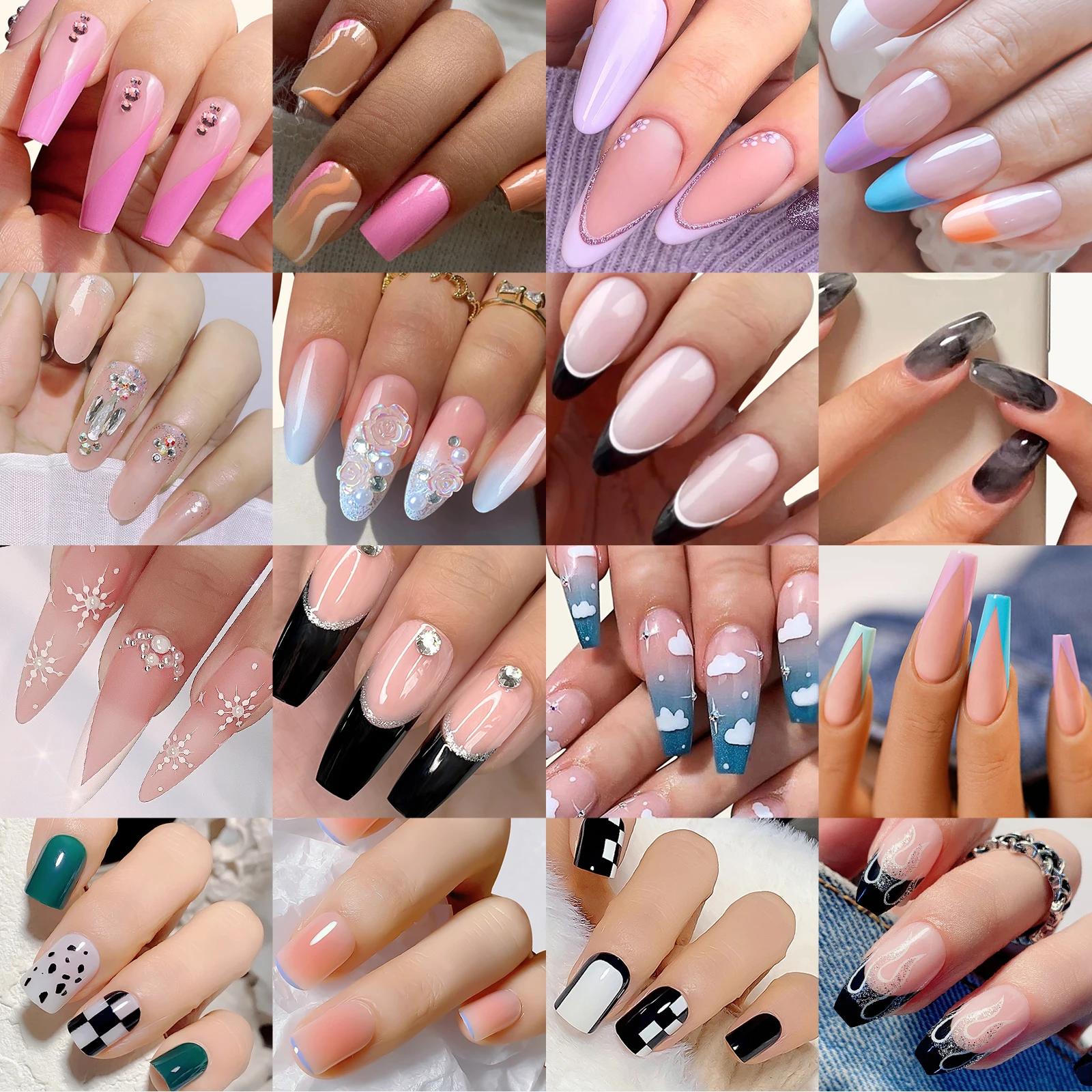 4/6/9/Box 24pcs Nail Set with Random Designs Short Medium Long French Almond Square Y2K Styles-Reusable Press-On Nails Holidays