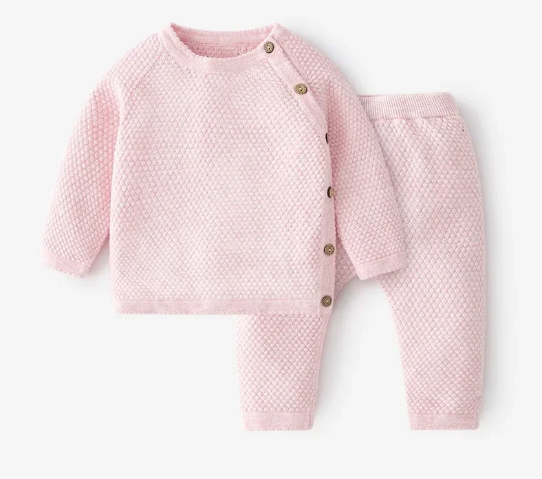 Pure Cotton Ins Children's Sweater Set Unisex Solid Color Single Breasted Newborn Knitted Suit For Boy Class A Baby Girl Clothes