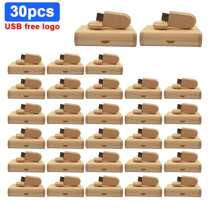 

30pcs/lot usb flash drive LOGO customized wooden pen drive with box 64GB 32GB 16GB 4GB U disk memory card pendrive personal gift