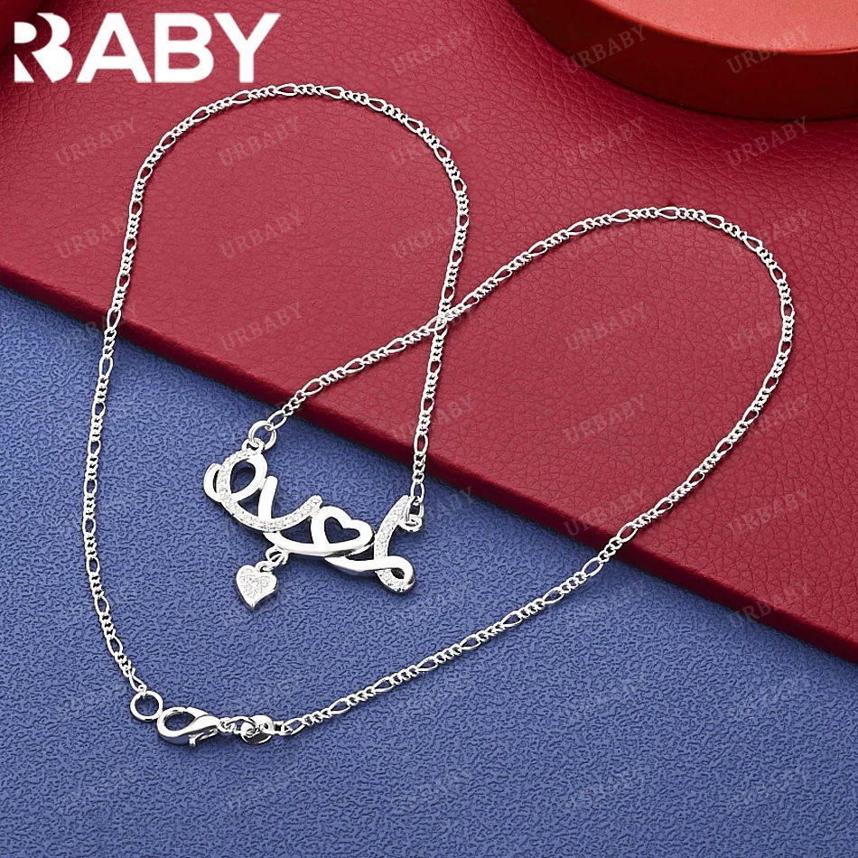 

URBABY 925 Sterling Silver Heart Figure Chain Necklace Fashion Jewelry Exquisite Party Engagement Wedding Gift