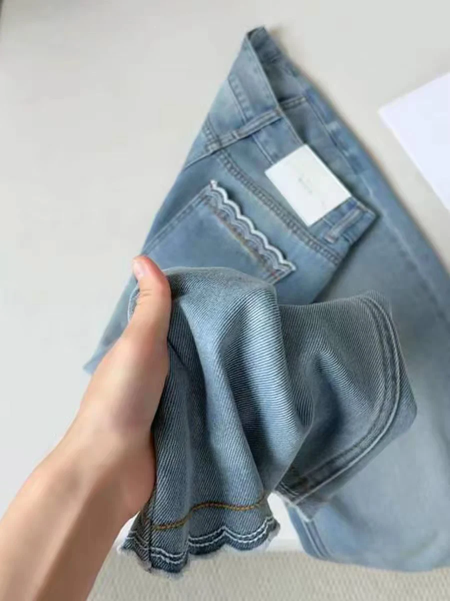 High Waist Draped Silk Denim Jeans Women Summer Thin Straight Leg Wide Leg Nine Pants Slimming Cool Feeling High Waist