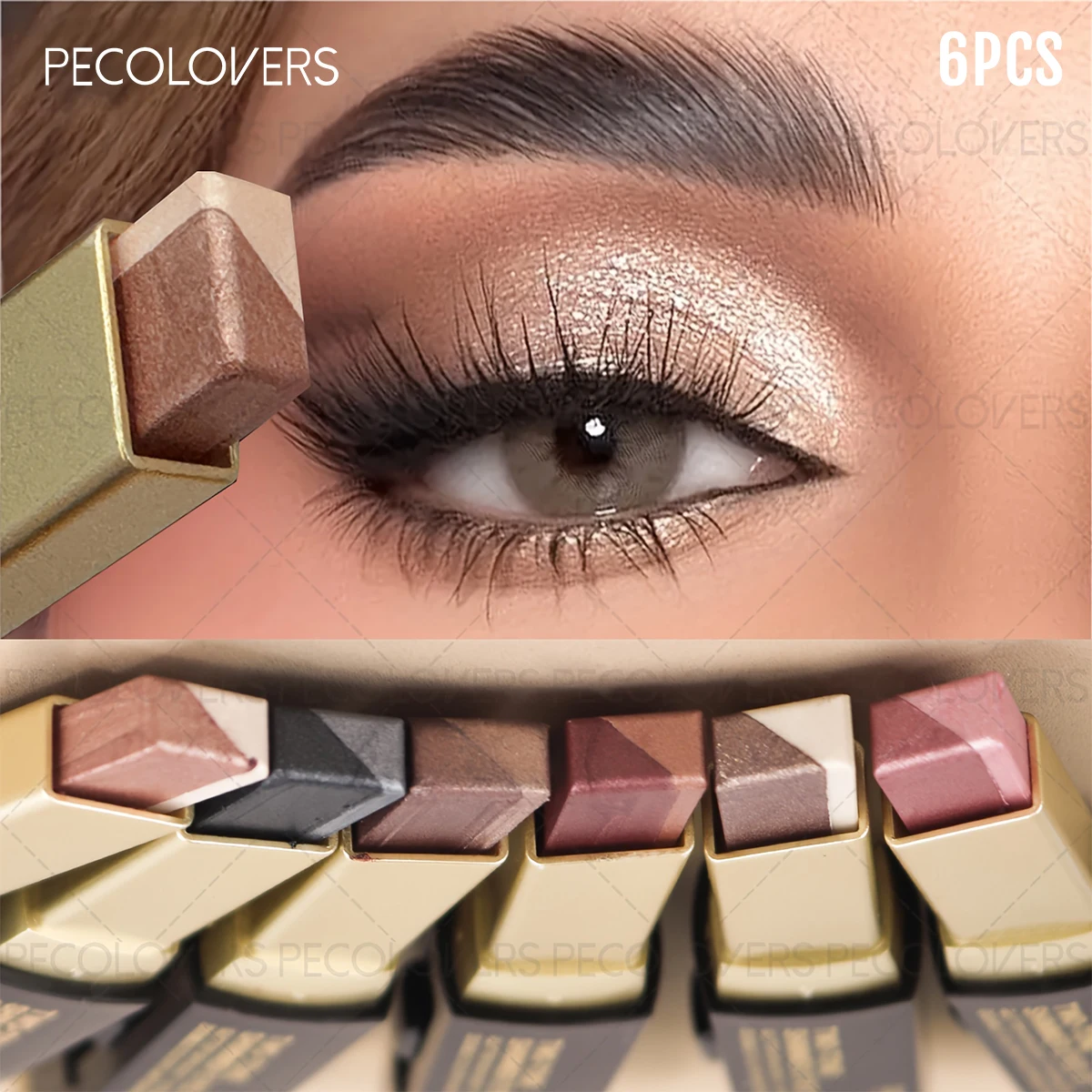 6PCS/Set Two-color Push-pull Eye Shadow Stick, Eye Highlight, Lazy Eye Shadow, Two-color Stacking, Waterproof and Sweat-proof, Eye Cosmetics