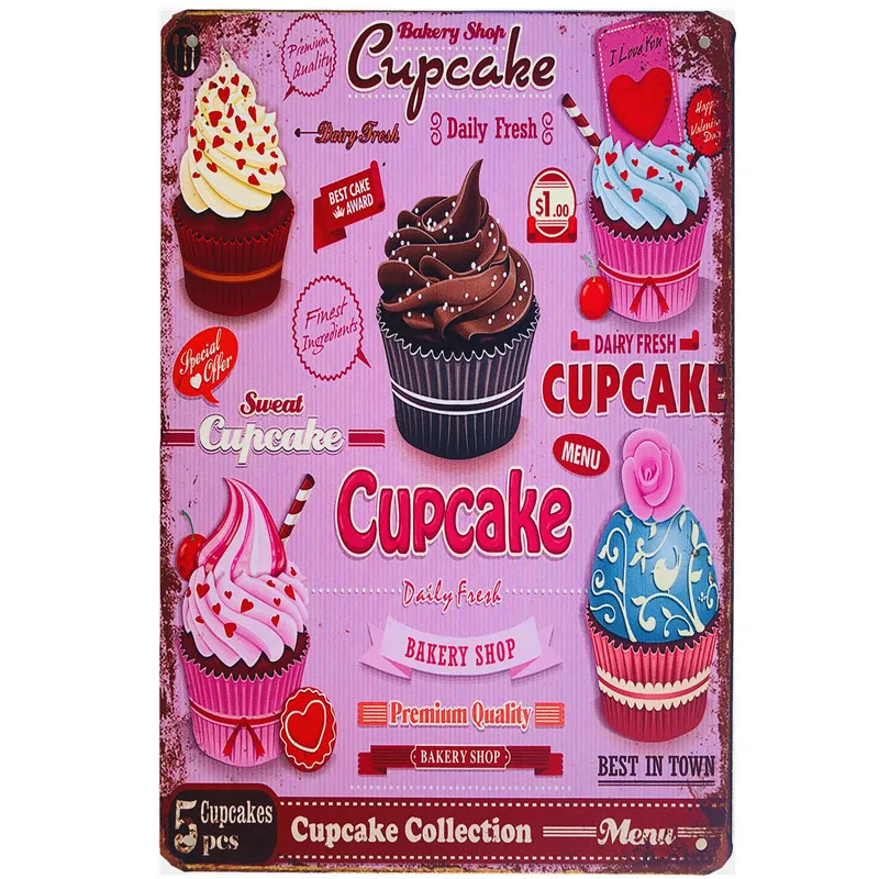 Shabby Chic Vintage Metal Tin Signs BBQ Fast Food  Hamburger Cupcake Pop Corn Hot Dog Wall Decor for Kitchen Cafe Diner Bar sign