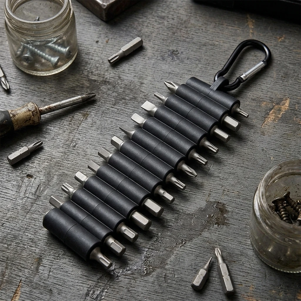 22-Slot Pvc Bit Holder Strip With Carabiner For Electric Screwdriver Bits Storage Durable And Portable