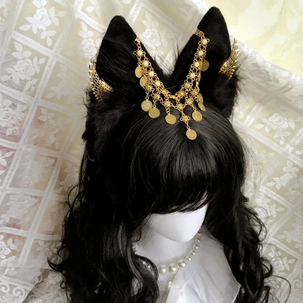 

Cute Golden Wings Cosplay Anubis Headband Tassel Animal Ears Hairband Gothic Alloy Egypt Style Headwear Hair Styling Accessory