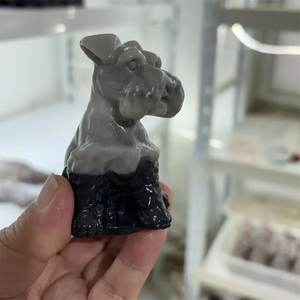 Natural Taichi Stone Cartoon Dog Fengshui Healing Sculpture - Home Decorative Energy Crystal Artwork for Gift