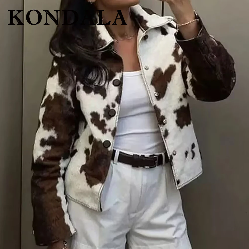 KONDALA Chic Streetwear Autumn Women Jacket Brown Leopard Jacket Fashion 2025 Female Vintage Fall Luxurious Party Winter Outwear