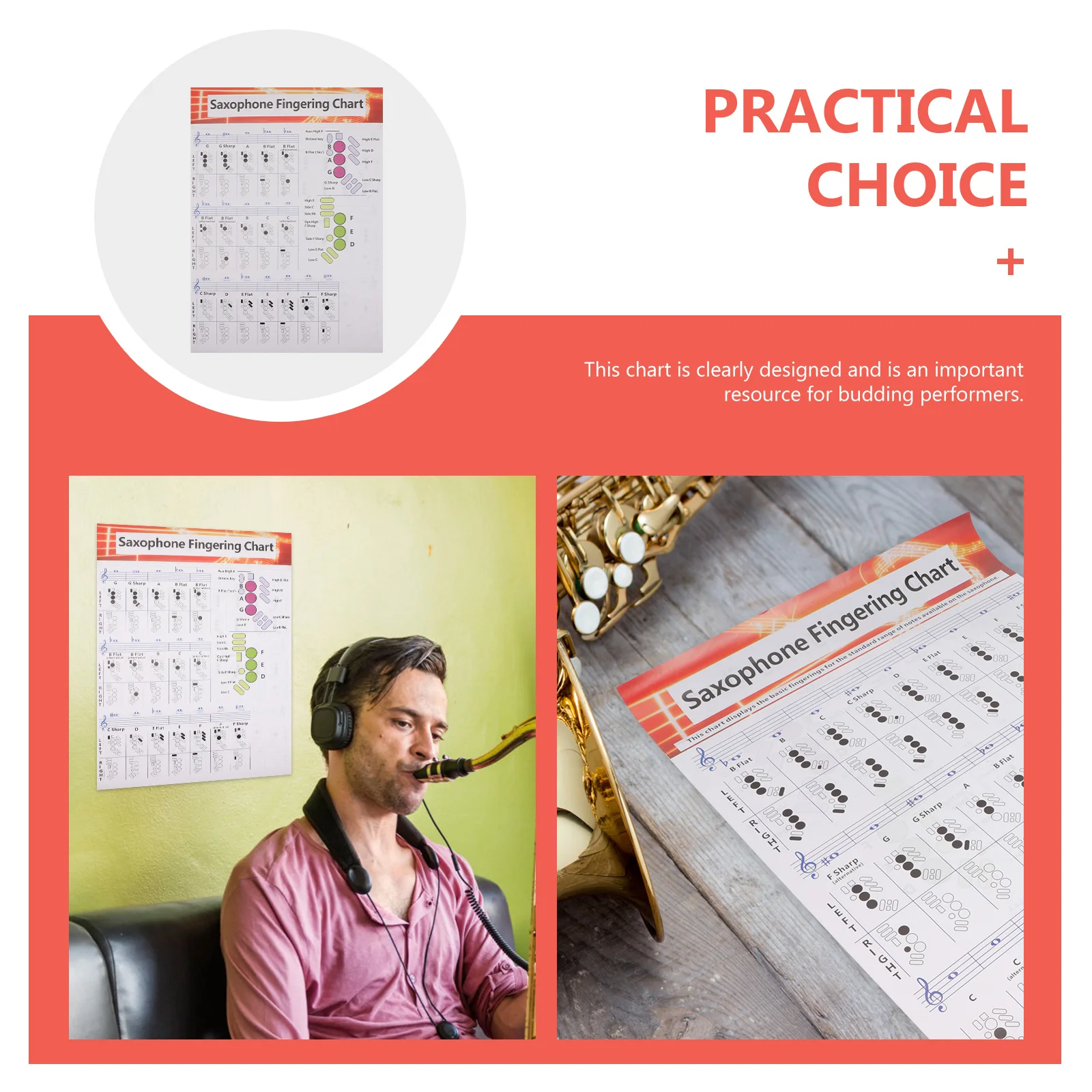

Saxophone Fingering Chart Chord Poster Learning Guide Coated Paper Music Note Progression Educational Tool for Beginners