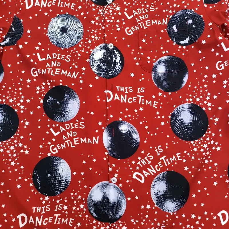 Red Black Brand WACKO MARIA High Quality Digital Print DISCO Mirrorball Pattern Hawaii Mens Womens Long Sleeve Shirt